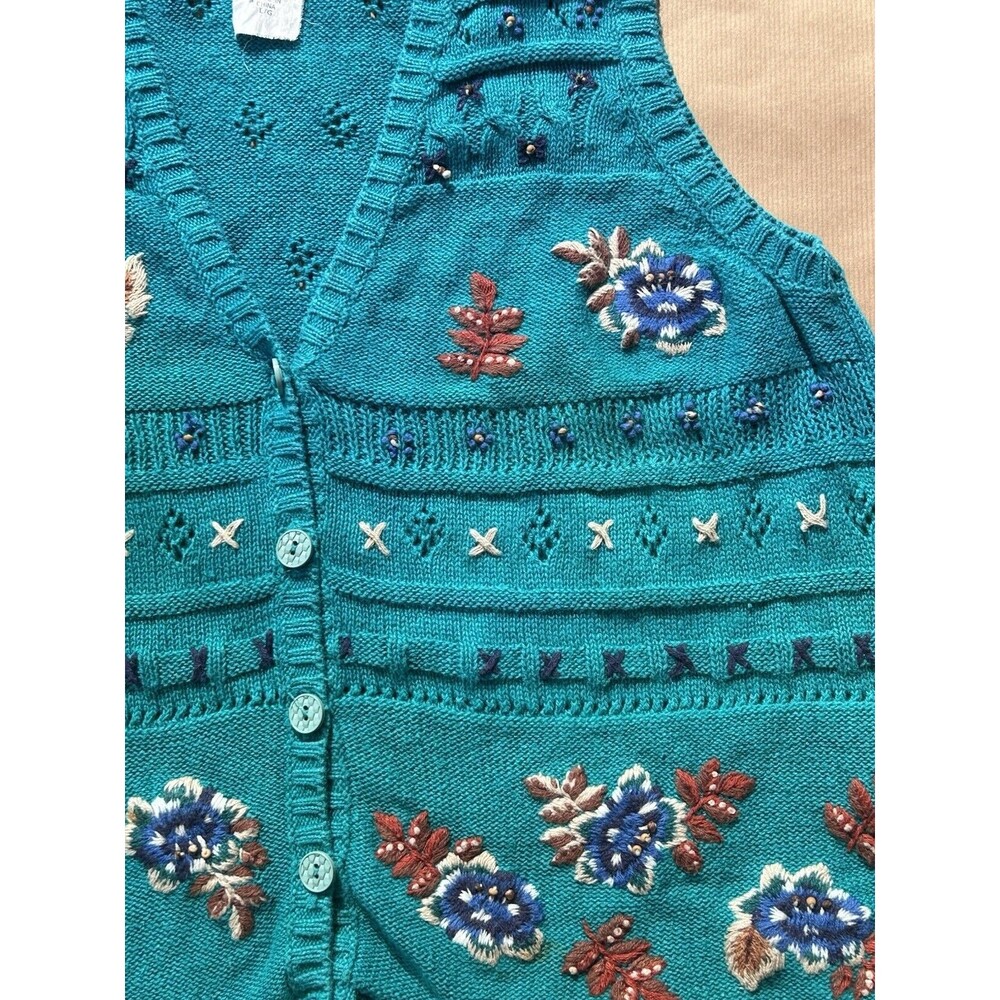 Jantzen Teal Embroidered Knit Vest - Picture 3 of 9